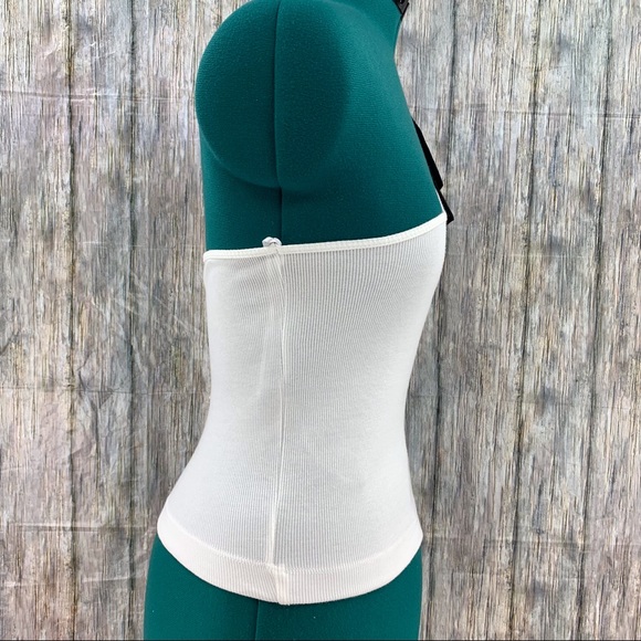 Zara NWT White One Shoulder Ribbed Top with Black Satin Shoulder Bow, Medium - Picture 10 of 16